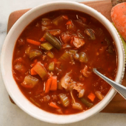 Top view of a bowl of soup
