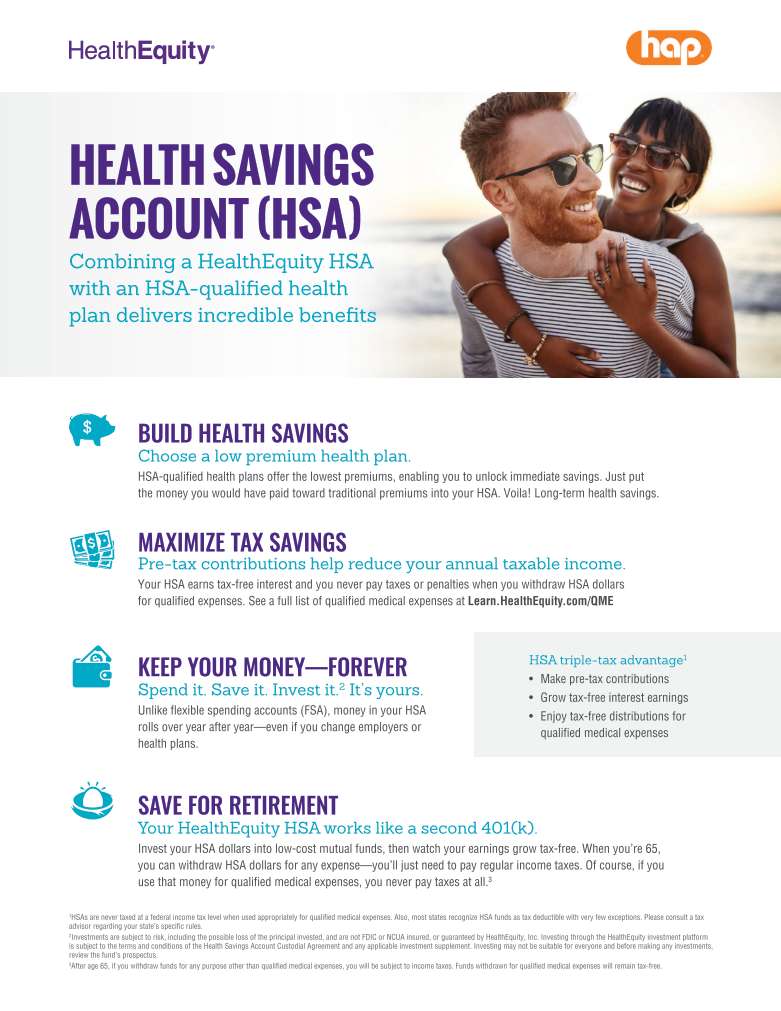 flyer explaining Health Savings accounts and access through Health Equity